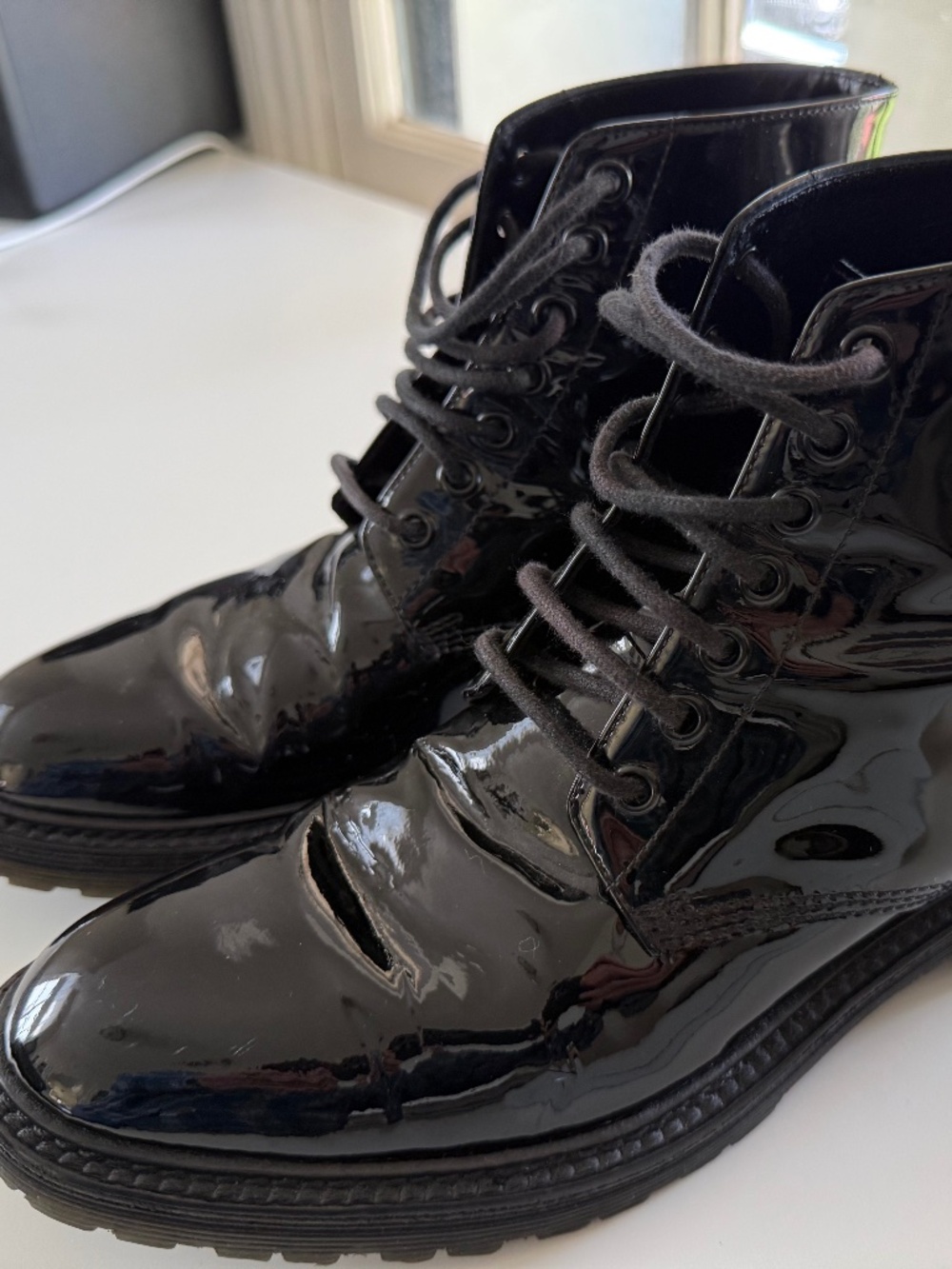 Saint Laurent Patent Leather Ankle Combat Boots Black (size 38)